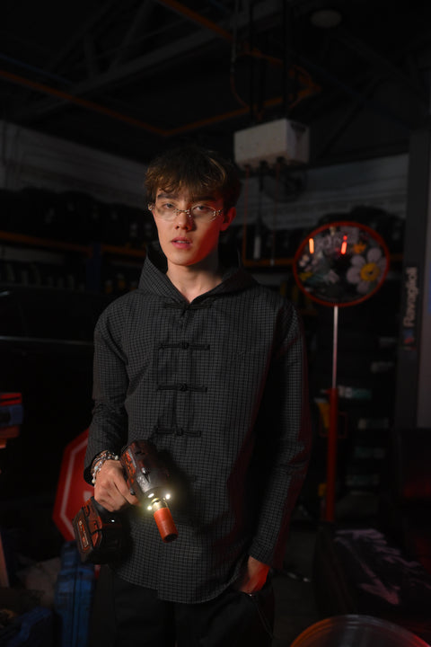 HYBRID TANG HOODED FLANNEL (GREY BLACK)